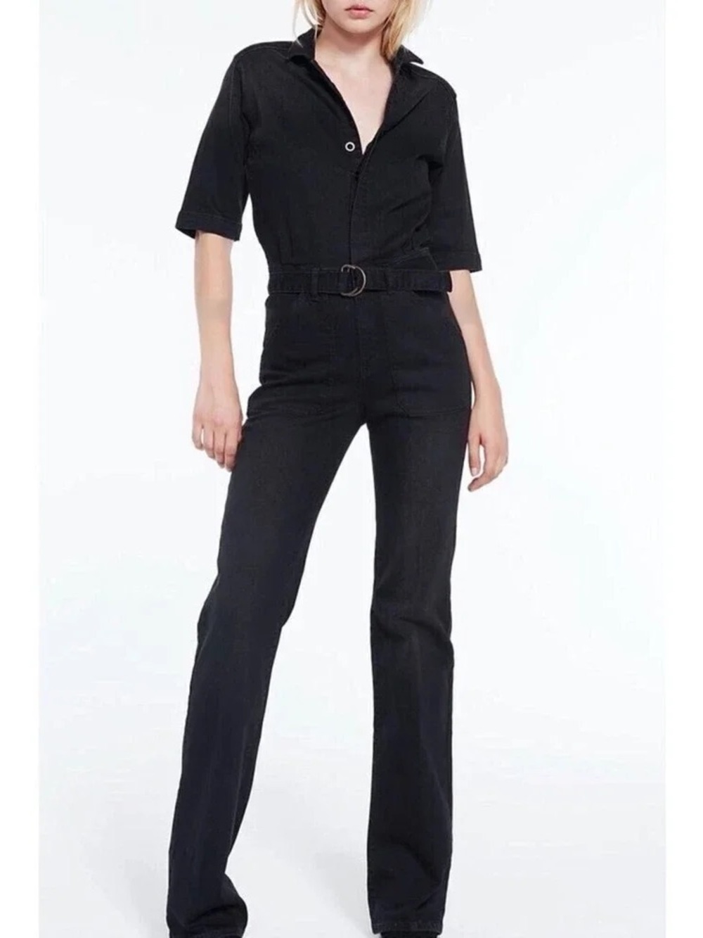 ba&sh TARIJA BLACKSTONE LADY DENIM BELTED UTILITY LUXURY JUMPSUIT 3 / US 10 /L - Picture 6 of 7
